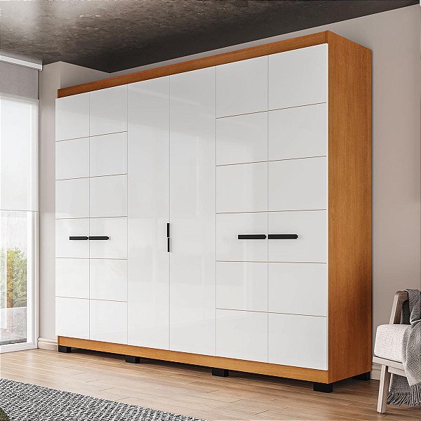 Roupeiro Casal Lisboa 242x214cm com 4 Gavetas 4 Prateleiras e 6 Portas