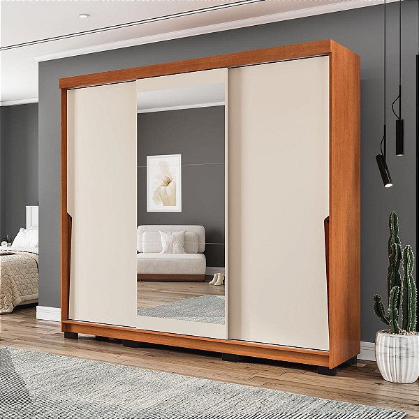 Roupeiro Porto 217x213cm 4 Gavetas e 3 Portas de Correr com Espelho