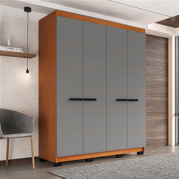 Roupeiro Solteiro Lisboa Moderno 161x214cm 4 Gavetas e 4 Portas