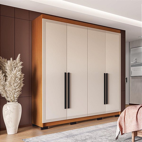 Roupeiro Solteiro Valência Moderno 161x214cm com 4 Gavetas e 4 Portas