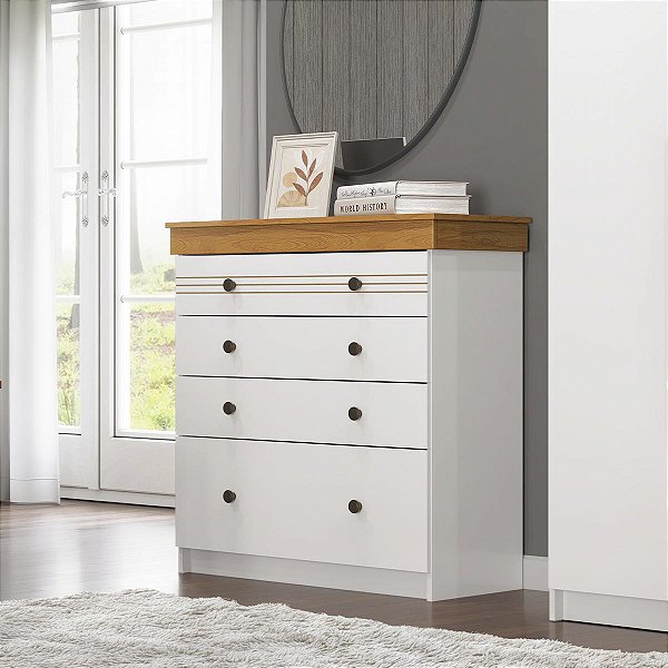 Cômoda England em MDF 89,8X92,5cm com 4 Gavetas e Puxadores Pontuais