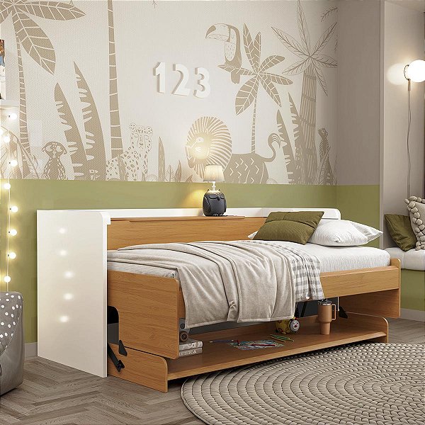 Cama Solteiro Multifuncional First 205x137cm Baú Office Mesa e Lousa