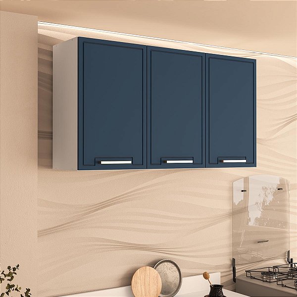 Armário Aéreo para Cozinha Amara 120x66cm com Prateleira e 3 Portas