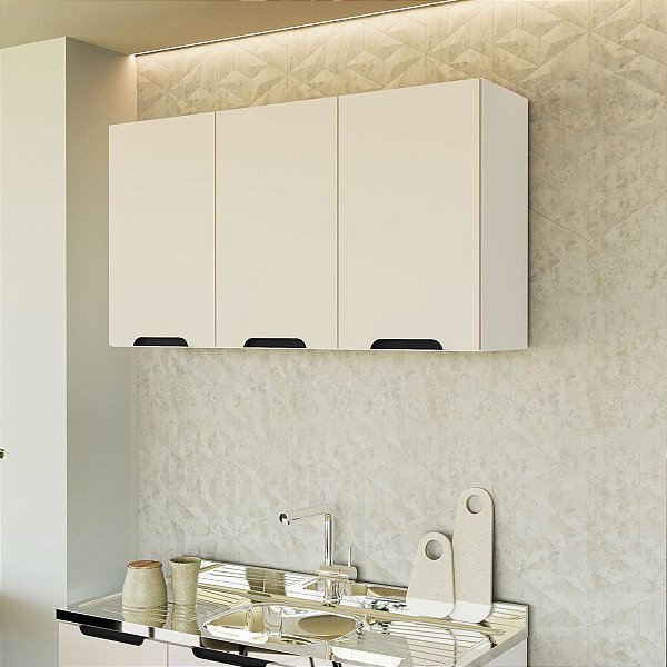 Armário Aéreo para Cozinha Meena 120x66cm com Prateleira e 3 Portas