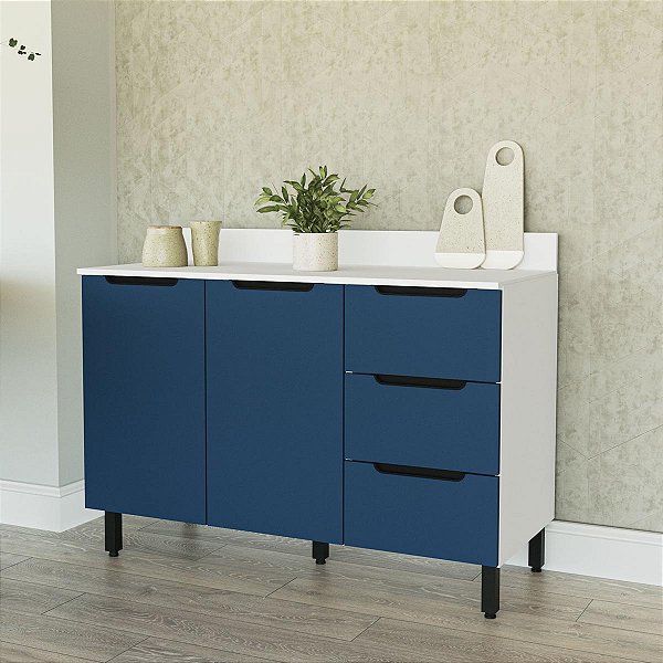 Balcão para Cozinha Meena 120x92,5cm com 3 Gavetas 2 Portas e 5 Pés