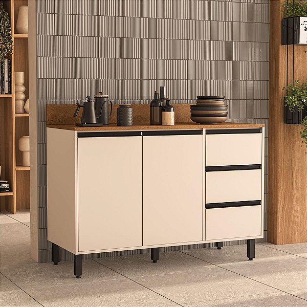 Balcão para Cozinha 120x92,5cm 3 Gavetas 2 Portas com Tampo