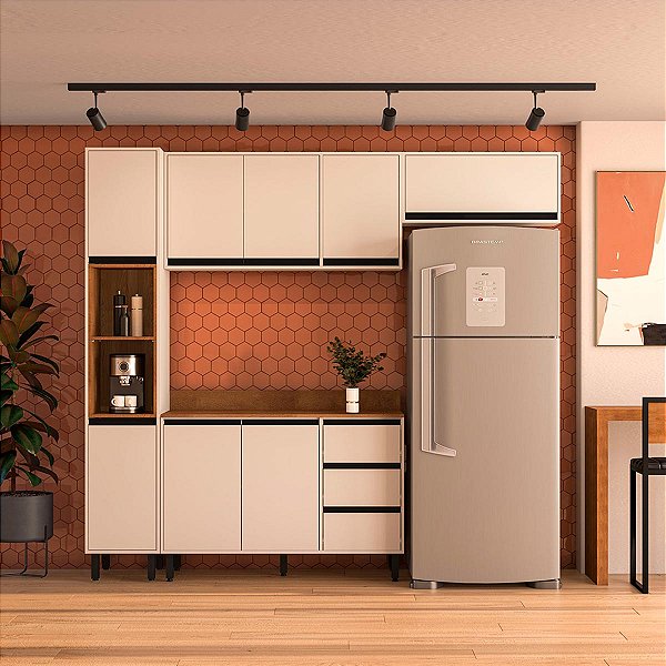Cozinha Modulada Koya 236,8x214cm 4 Peças Paneleiro e Balcão com Tampo