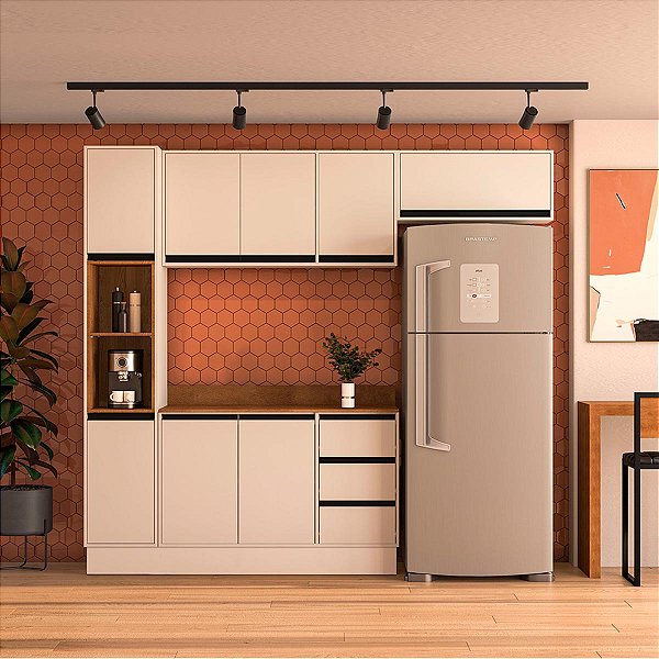 Cozinha Modulada Koya 236,8x214cm 4 Peças Balcão com Tampo e Rodapé