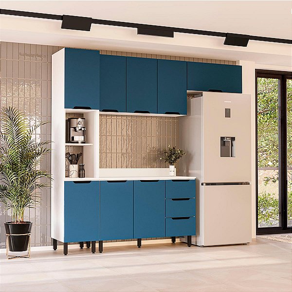 Cozinha Modulada Meena 4 Peças 240x224,5cm Paneleiro e Balcão c/ Tampo