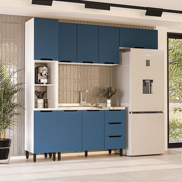 Cozinha Modulada Meena 240x224,5cm 4 Peças com Paneleiro e 3 Gavetas