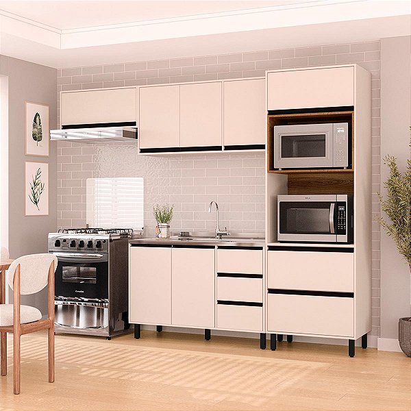 Cozinha Modulada Koya 270x214cm 4 Peças com Torre Quente e 4 Gavetas