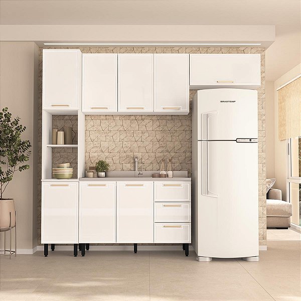 Cozinha Modulada Amara 240x224,5cm 4 Peças com Armários e Paneleiro