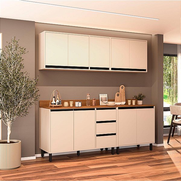 Cozinha Modulada Koya 200x214cm 4 Peças Balcões com 3 Gavetas e Tampo