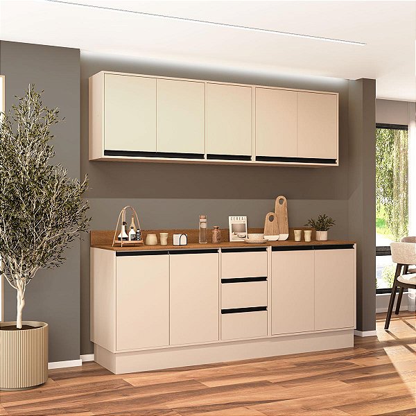 Cozinha Modulada Koya 200x214cm 4 Peças Balcões com Tampo e Rodapé