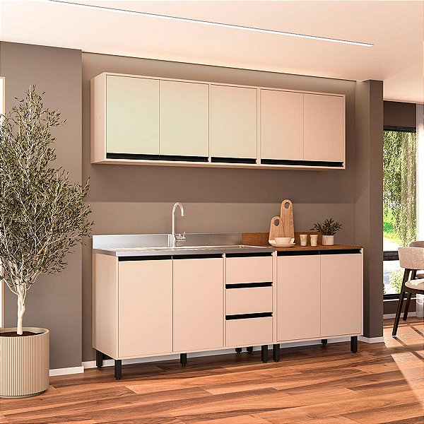 Cozinha Modulada Koya 200x214cm 4 Peças Balcões com 3 Gavetas