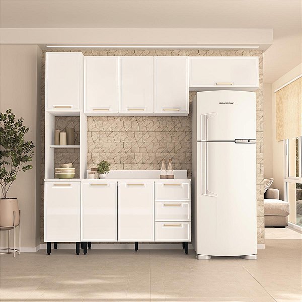 Cozinha Modulada Amara 240x224,5cm 4 Peças Balcão c/ Tampo e Paneleiro