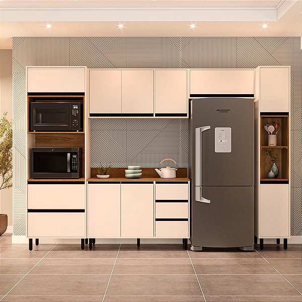 Cozinha Modulada Koya 306,8x214cm 5 Peças Balcão 3 Gavetas e Tampo