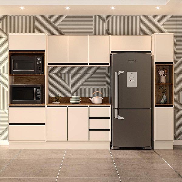 Cozinha Modulada Koya 306,8x214cm 5 Peças Balcão com Tampo e Rodapé