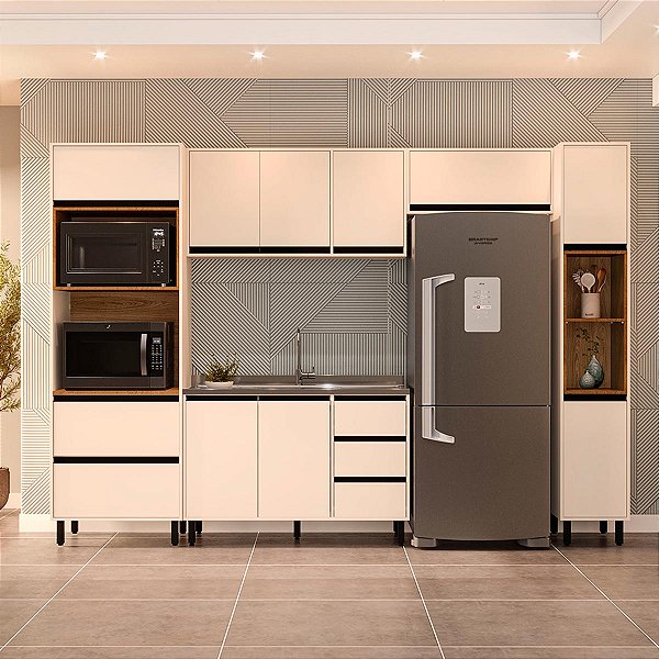 Cozinha Modulada Koya 306,8x214cm 5 Peças c/ Torre Quente e Paneleiro