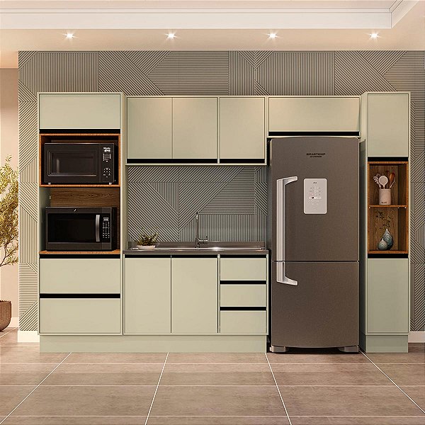 Cozinha Modulada Koya 306,8x214cm 5 Peças com Torre Quente e Rodapé