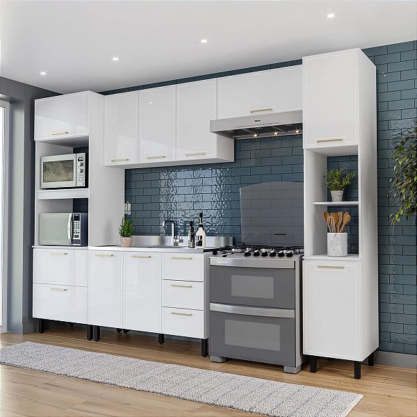 Cozinha Modulada Amara 310x224,5cm 5 Peças Torre Quente e Paneleiro