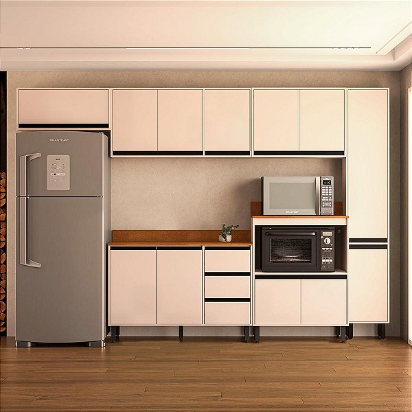 Cozinha Modulada Koya 316,8x214cm 6 Peças Paneleiro e Balcão com Tampo
