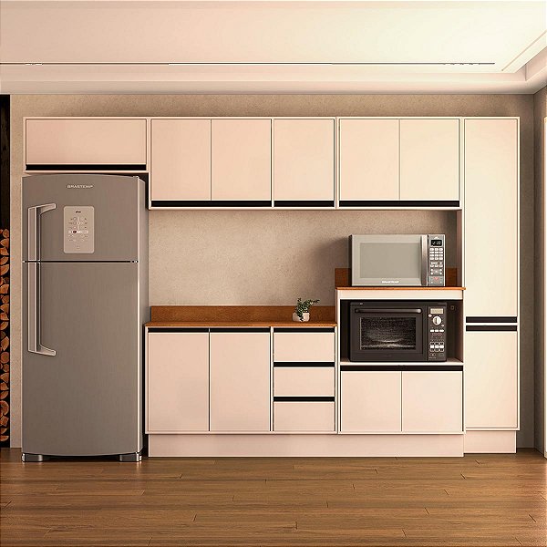 Cozinha Modulada Koya 316,8x214cm 6 Peças Balcões com Tampo e Rodapé