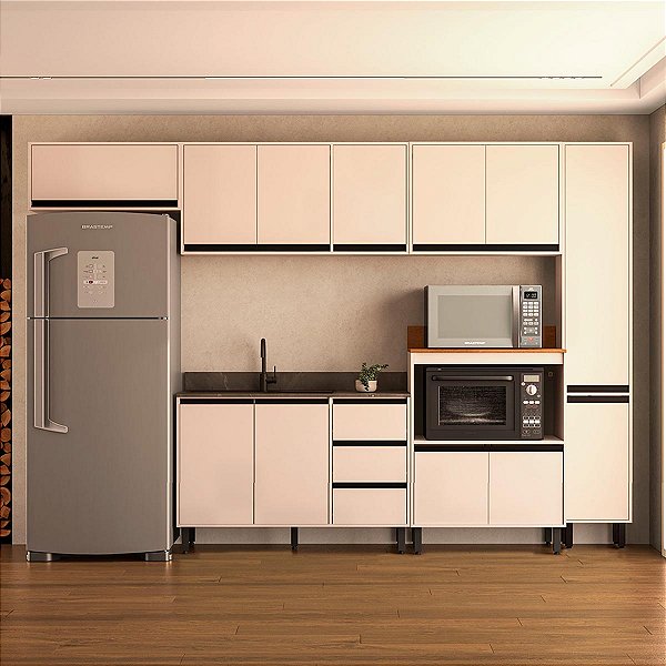 Cozinha Modulada Koya 316,8x214cm 6 Peças Balcões com 3 Gavetas