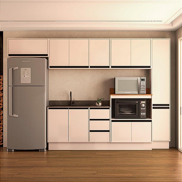 Cozinha Modulada Koya 316,8x214cm 6 Peças Paneleiro e Balcões c/Rodapé