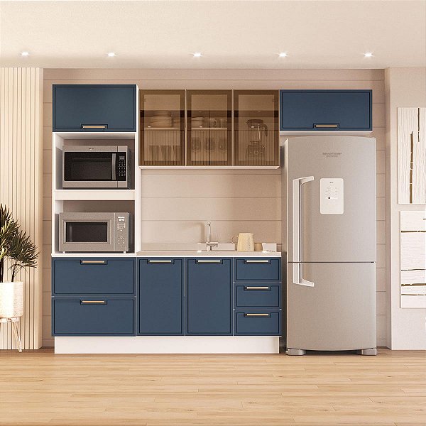 Cozinha Modulada Amara 270x224,5cm 4 Peças Balcão 3 Gavetas c/ Rodapé