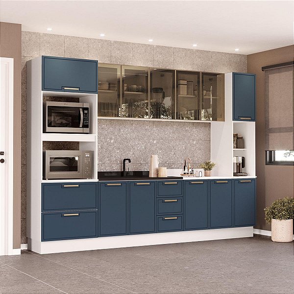 Cozinha Modulada Amara 310x224,5cm 6 Peças Balcões com Rodapé
