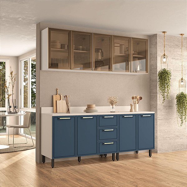 Cozinha Modulada Amara 200x224,5cm 4 Peças Balcões com Tampo