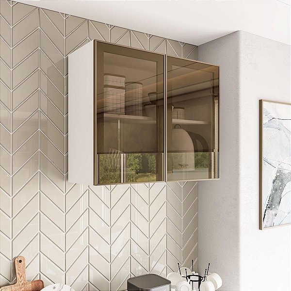 Armário Aéreo para Cozinha Amara 80x66cm com 2 Portas de Vidro