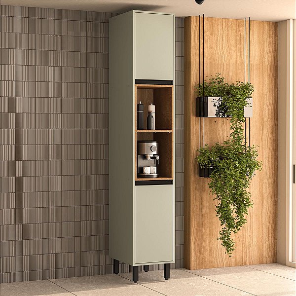 Armário Paneleiro para Cozinha Koya 36,8x214cm com 2 Portas e 2 Nichos