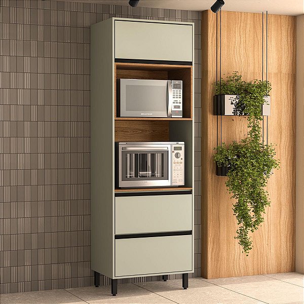 Armário de Cozinha Koya com Torre Quente 70x214cm Gaveta e 2 Portas