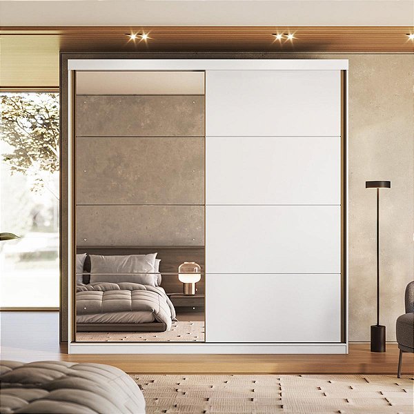 Guarda Roupa Star New 100% MDF 219cm 2 Portas Correr com Espelho