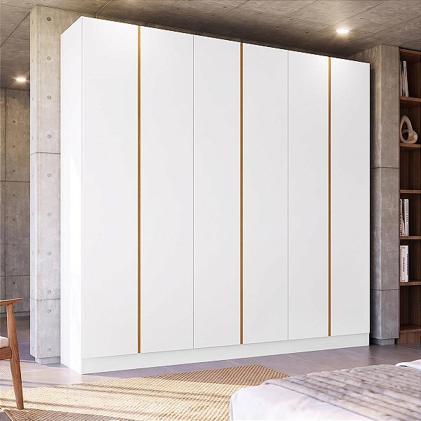 Guarda Roupa Línea 100% MDF 240x230cm 6 Portas 4 Gavetas Puxadores Usinados