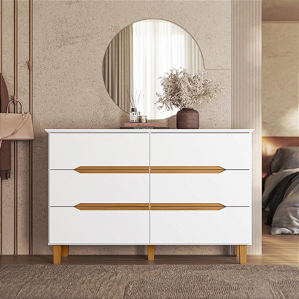 Cômoda para Quarto Viena 100% MDF 136x88,7cm 6 Gavetas Puxadores Cava
