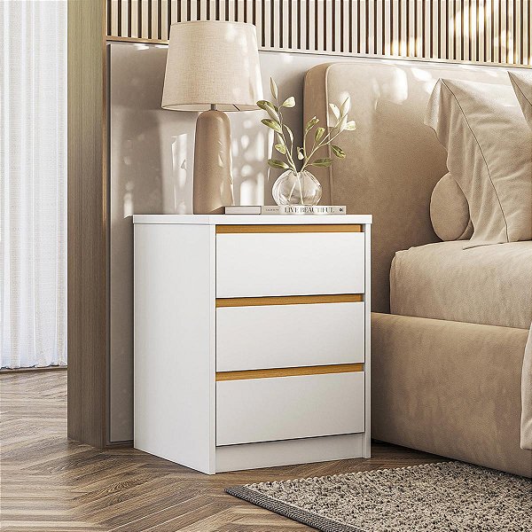 Mesa de Cabeceira Línea 100% MDF 45x59,7cm 3 Gavetas Puxadores Cava
