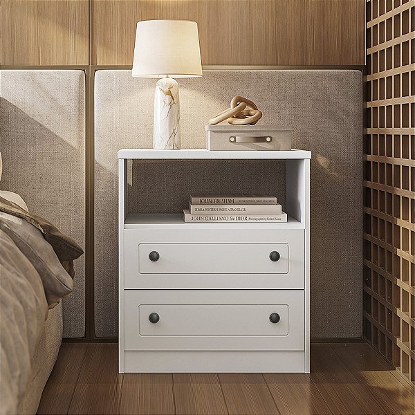 Mesa de Cabeceira Fort 100% MDF 56,7x65cm 2 Gavetas Puxadores em ponto