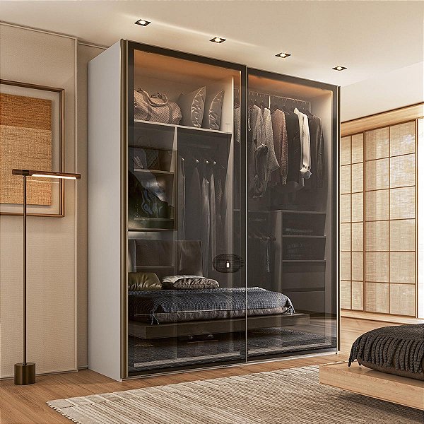 Guarda Roupa Ravi New 100% MDF 200x230cm 2 Portas de Correr Reflecta com Led