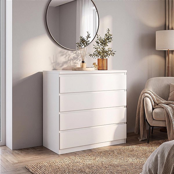 Cômoda para Quarto Lince 100% MDF 90x91cm 4 Gavetas Puxadores Cava
