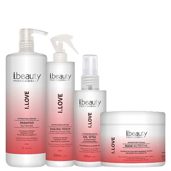 Kit i.beauty i.love Shampoo 1L, Spray 300ml, Oil 100ml e Máscara 500g