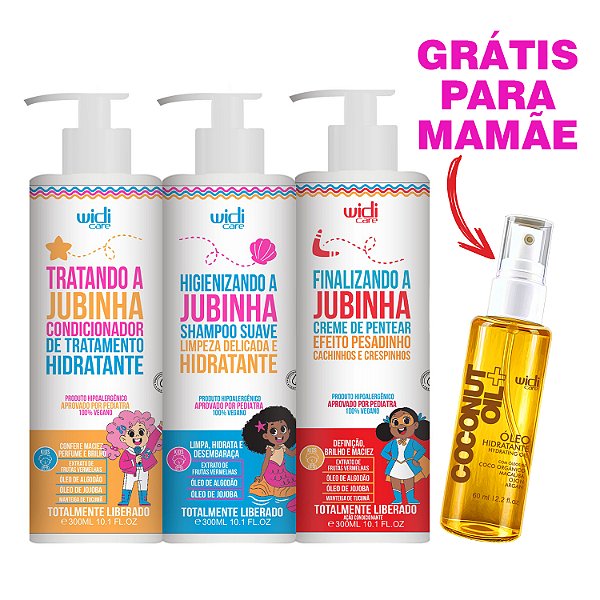 Kit Widi Care Jubinha Infantil Shampoo, Condicionador, Creme de Pentear Pesadinho