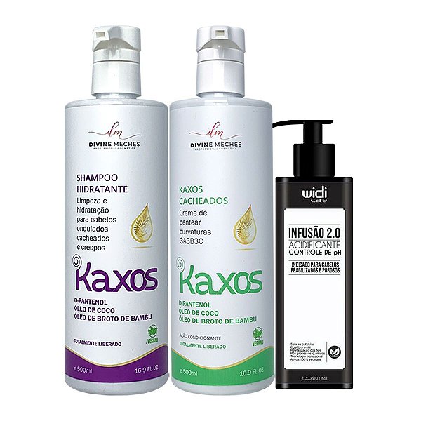 Kit Divine Mèches Kaxos Shampoo Creme Cacheado + Acidificante Widi