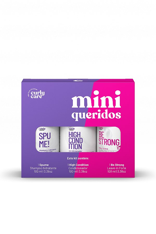 Curly Care Mini Queridos: Kit Higienizacao - Spume 100ml + High condition 100ml + Be Strong 100ml