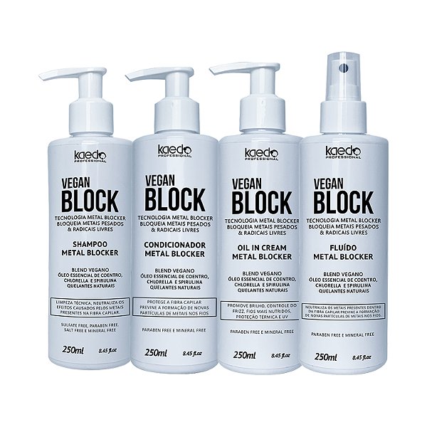 Kit Kaedo Professional Vegan Block Shampoo, Condicionador, Óleo em Creme, Fluído