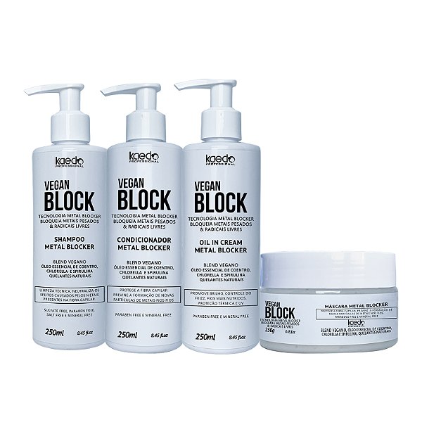 Kit Kaedo Professional Vegan Block Shampoo, Condicionador, Óleo em Creme, Máscara