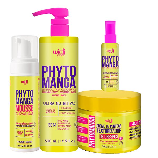 Kit Widi Care PhytoManga Curvas Shampoo, Creme p/Crespos, Mousse e Reparador