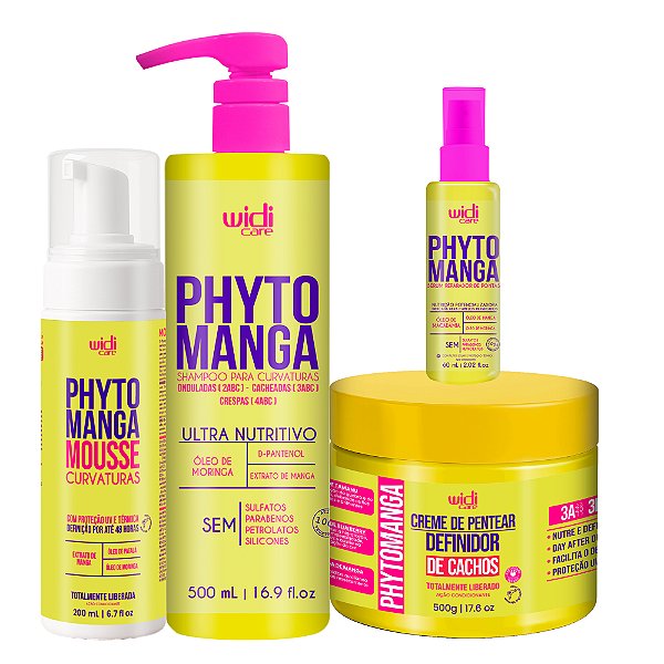 Kit Widi Care PhytoManga Curvas Shampoo, Creme p/Cachos, Mousse e Reparador